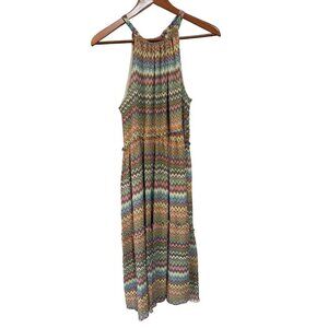 Sundance Women's Halter Chevron Silk Chiffon Midi Dress Size XL